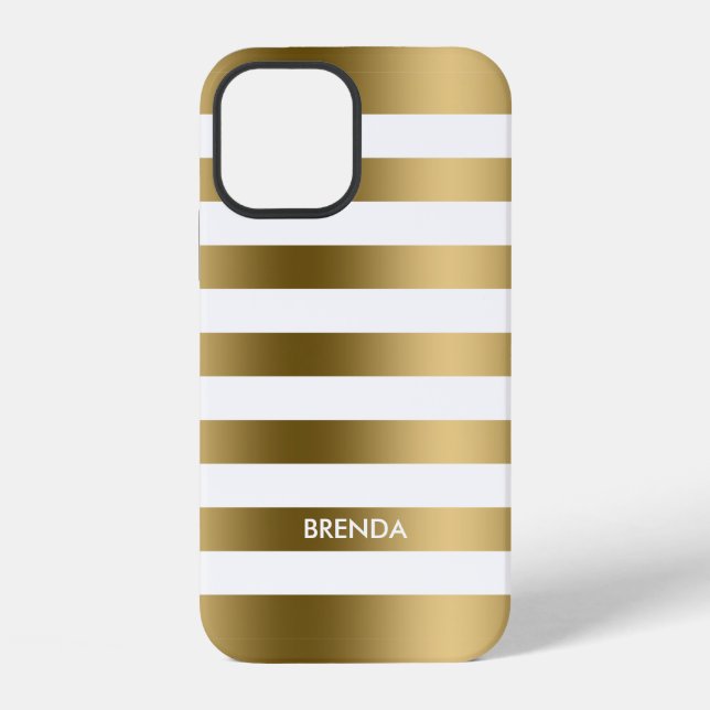 Funda Para iPhone Rayas Doradas Simples Sobre Fondo Blanco (Reverso )