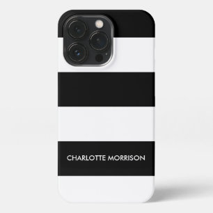 Funda Para iPhone 13 Pro Rayas modernas nombre monograma negro y blanco