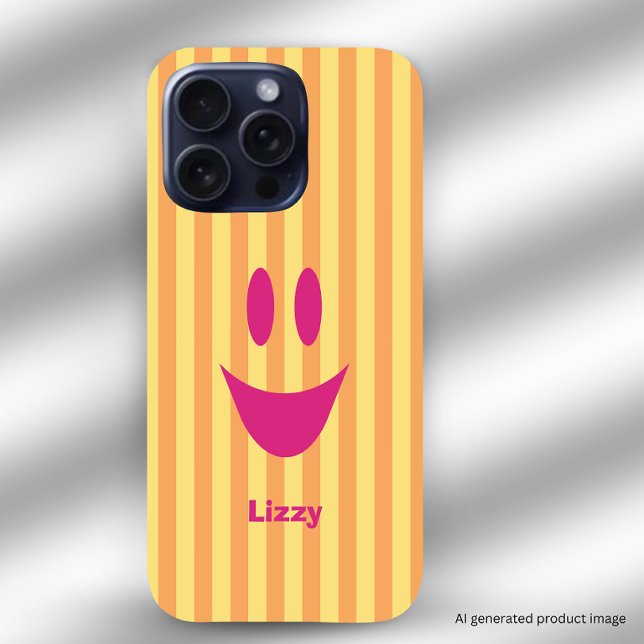 Funda Para iPhone Rayas Naranjas Cara Divertida Rosa (Available for iPhone and Samsung devices.)