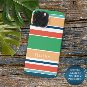 Funda Para iPhone 16 Pro Max Rayas naranjas de verano azul oscuro verde persona