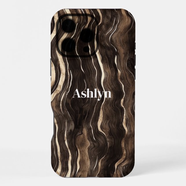 Funda Para iPhone Rayas Onduladas de Chocolate Marrón Dorado (Reverso )