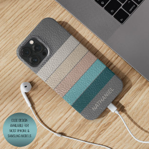 Funda Para iPhone 16 Pro Max Rayas personalizadas beige gris aqua azul verde