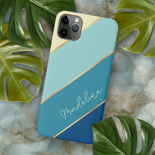 Funda Para iPhone 16 Pro Max Rayas personalizadas de color azul turquesa aguama