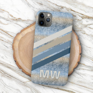 Funda Para iPhone 16 Pro Max Rayas personalizadas de color gris azul oscuro tau