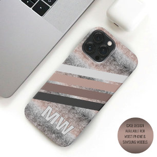 Funda Para iPhone 16 Pro Max Rayas Retro Marrón Beige Gris Oscuro Personalizada