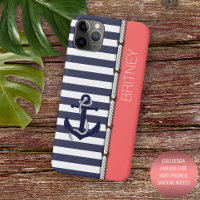 Rayas rojas coral blanco azul marino personalizada