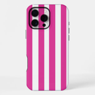 Funda Para iPhone 16 Pro Max Rayas rosa caliente y blanco