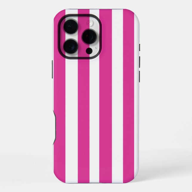 Funda Para iPhone Rayas rosa caliente y blanco (Reverso )