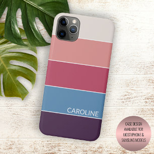 Funda Para iPhone 16 Pro Max Rayas Rosa Rubor Rojo Coral Azul Púrpura Oscuro