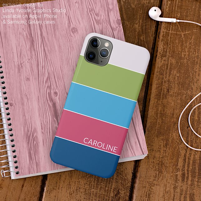 Funda Para iPhone Rayas rosadas verdes de cal azul turquesa personal (Subido por el creador)