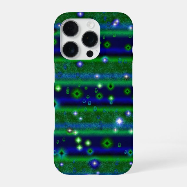 Funda Para iPhone Rayas verdes azules con estrellas y gotas de lluvi (Reverso)