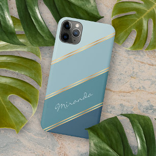 Funda Para iPhone 16 Pro Max Rayas verdes oceánicas azul turquesa personalizada