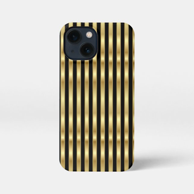 Funda Para iPhone Rayas verticales doradas y negras elegantes (Reverso )