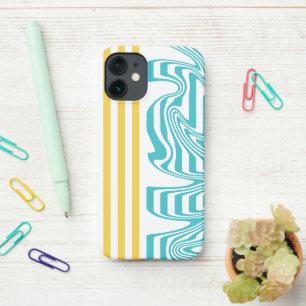 Funda Para iPhone 12 Mini Rayas y remolinos en color turquesa y amarillo