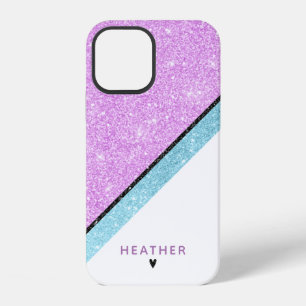 Funda Para iPhone 12 Rayo Purpurina azul morado Girly