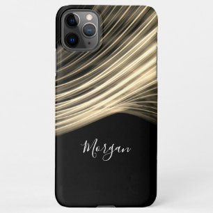 Funda Para iPhone 11Pro Max Rayos claros curvos de oro pálido, nombre en alfab