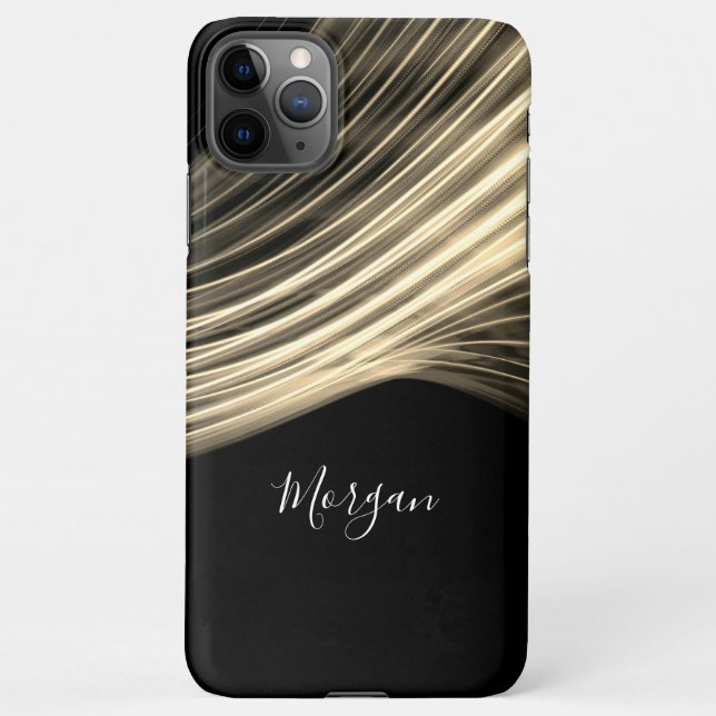 Funda Para iPhone Rayos claros curvos de oro pálido, nombre en alfab (Reverso)
