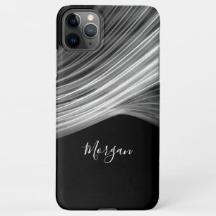 Funda Para iPhone 11Pro Max Rayos de luz curvados negros y blancos, nombre de 