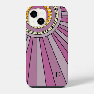 Funda Para iPhone 14 Rayos solares morados retro Personalizado monogram