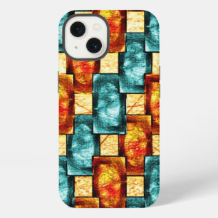 Rectangular plates carved and stained, cyan orange