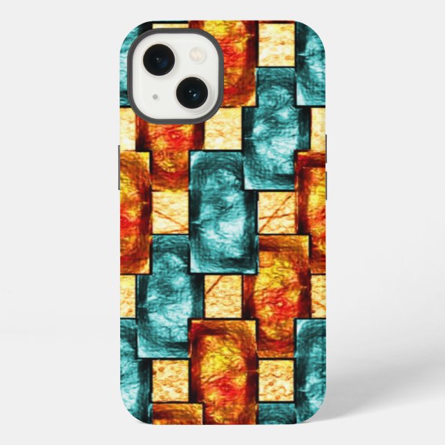 Funda Para iPhone Rectangular plates carved and stained, cyan orange (Reverso )