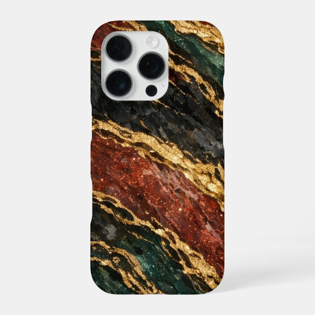 Funda Para iPhone red and gold and dark green glitter marble (Reverso)
