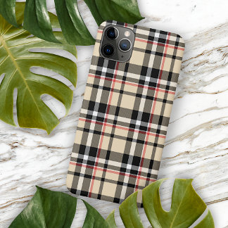 Funda Para iPhone 13 Pro Max Red Beige Tan Black White Scots Patrón de trenzado