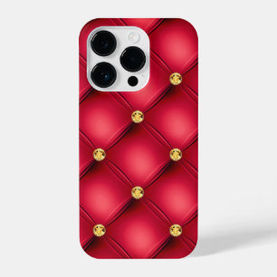 Funda Para iPhone 14 Pro Red Gold Diamond Tufted Leather Gemstone Luxury