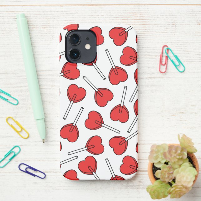 Funda Para iPhone Red Lollipops, Heart Lollipops, Lollipop Pattern (En el escritorio)