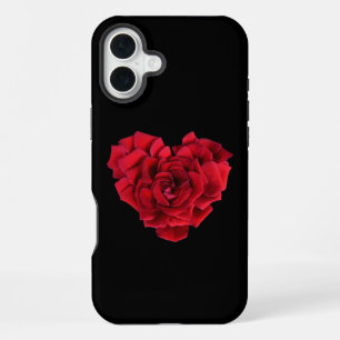 Funda Para iPhone 16 Plus Red Rose Heart Black