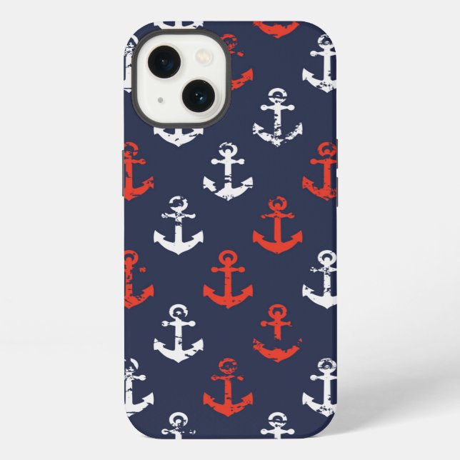 Funda Para iPhone Red White And Blue Navy Pattern (Reverso )
