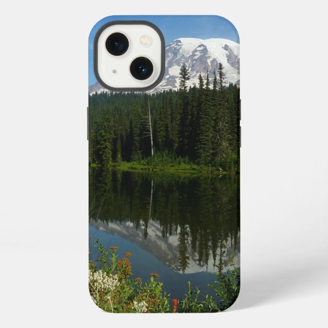 Funda Para iPhone Reflejo del lago del Monte Rainier con flores silv (Reverso )