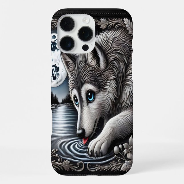 Funda Para iPhone Reflexión Tranquila del Lobo Blanco (Reverso )
