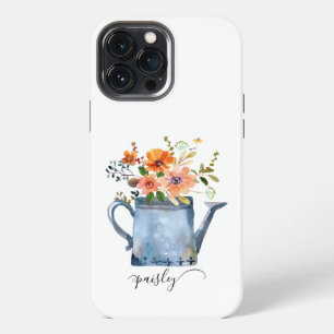 Funda Para iPhone 13 Pro Max Regadera de flores de acuarela naranja rústica boh