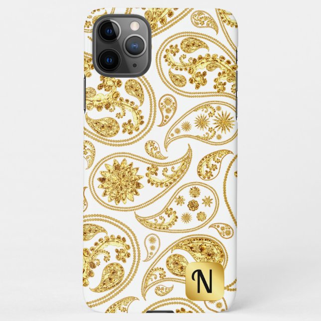 Funda Para iPhone Regalo femenino de lujo en paisley dorado inicial (Reverso)