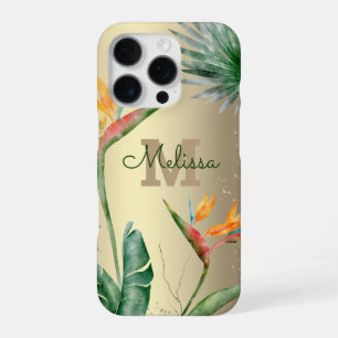 Funda Para iPhone 16 Pro Relieve metalizado dorado de escritura floral de I