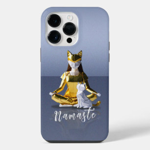 Funda Para iPhone 14 Pro Max Relieve metalizado dorado Origami Yoga Meditación