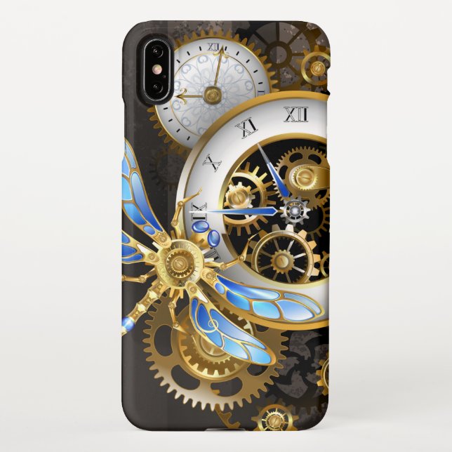 Funda Para iPhone Reloj de vapor con libélula mecánica (Reverso)