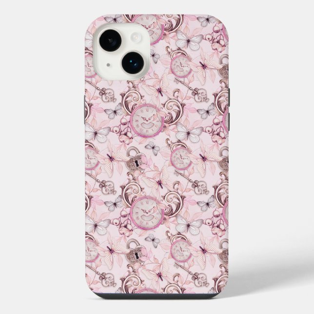 Funda Para iPhone Reloj floral de Steampunk - Flores de cerezo (Reverso)