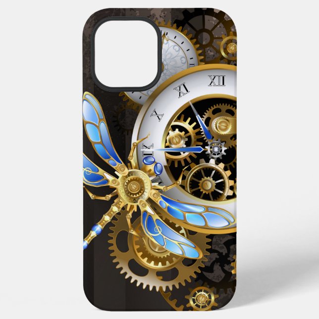 Funda Para iPhone Reloj Steampunk con libélula mecánica (Reverso )