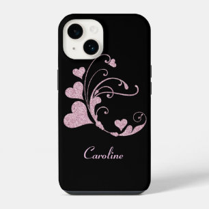 Funda Para iPhone 14 Remolino de Corazón Rosa Falso Brillo