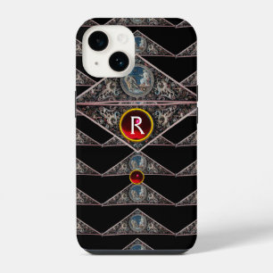 FUNDA PARA iPhone 14 RENACIMIENTO MONOGRAMA, PIEDRAS DE GEMA RUBÍ ROJO