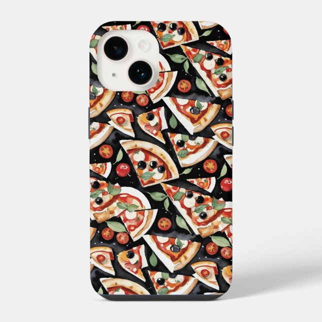 Funda Para iPhone Resumen De Pizzas En Un Fondo Negro (Reverso )
