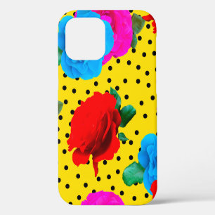 Funda Para iPhone 12 Resumen de Rosas reales coloridos y hojas metálica