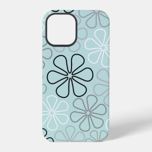 Funda Para iPhone 12 Pro Resumen Flor Grande Esboza BWG+Azul Huevo pato