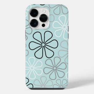 Funda Para iPhone 14 Pro Max Resumen Flor Grande Esboza BWG+Azul Huevo pato