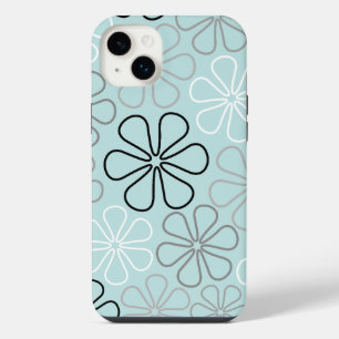 Funda Para iPhone 14 Plus Resumen Flor Grande Esboza BWG+Azul Huevo pato