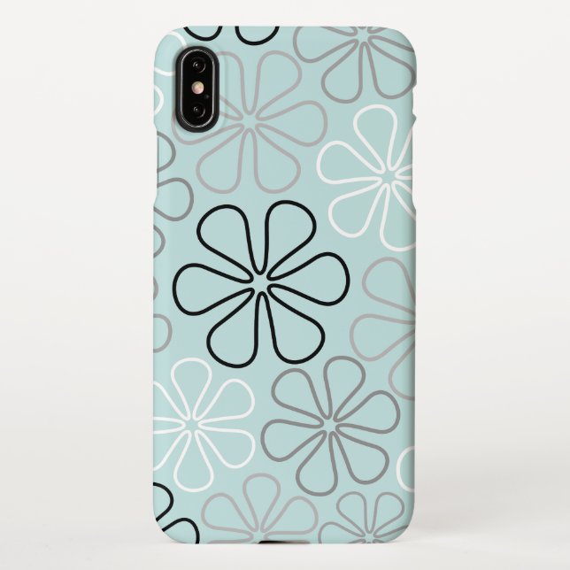 Funda Para iPhone Resumen Flor Grande Esboza BWG+Azul Huevo pato (Reverso)