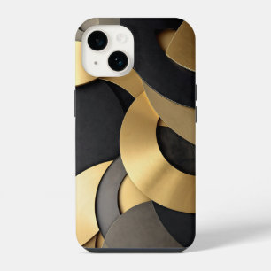 Funda Para iPhone 14 Resumen geométrico sobrelapado de oro y negro