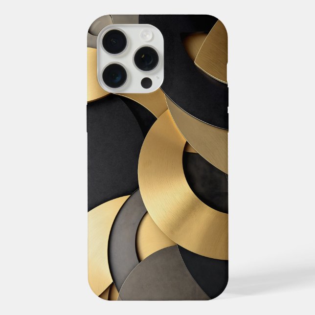 Funda Para iPhone Resumen geométrico sobrelapado de oro y negro (Reverso )